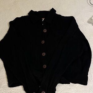Free People Black Textured Button-Up